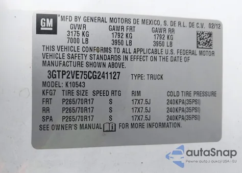 2012 GMC Sierra 1500 Sle из США, поврежденный, VIN 3GTP2VE75CG241127